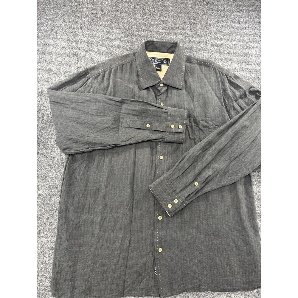 Nat Nast Luxury Originals Silk Cotton Button Up Shirt Gray Mens Large Casual - Picture 2 of 11